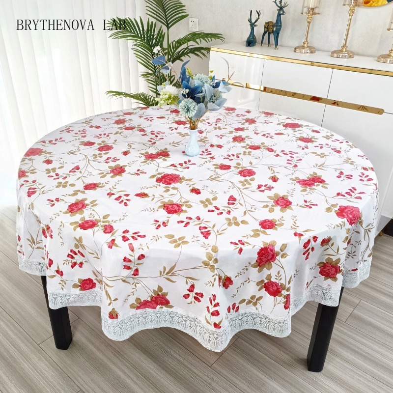 Outdoor Furniture Year Round - Pvc Çiçek Baskılı Yuvarlak Masa Örtüsü